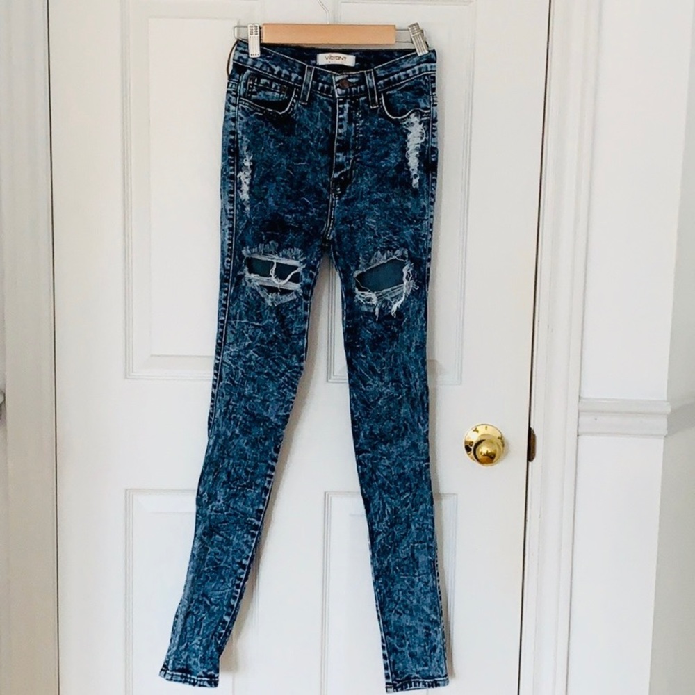High Waisted Acid Wash Skinny Jeans